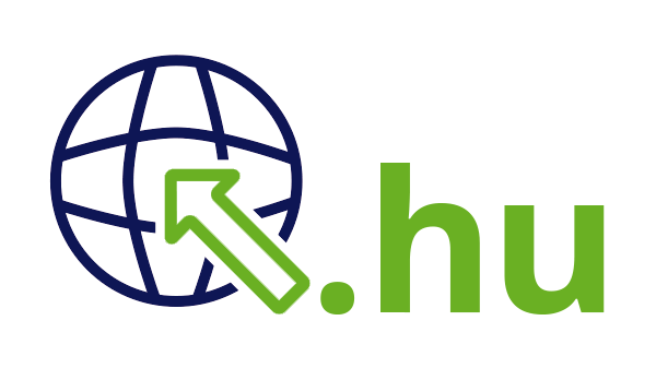 Internet landcode Hongarije .hu - donkerblauwe open wereldbol - groene pijl - groene internetextensie op transparante achtergrond - 600 * 337 pixels 